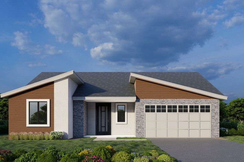 Contemporary Style House Plan - 3 Beds 2 Baths 1377 Sq/Ft Plan #112-236 Exterior